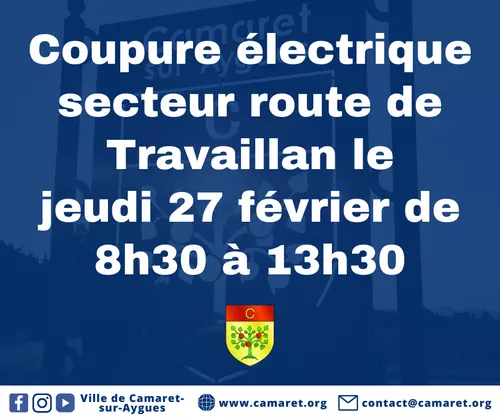 Coupure électrique secteur route de Travaillan le jeudi 27 février de 8h30 à 13h30