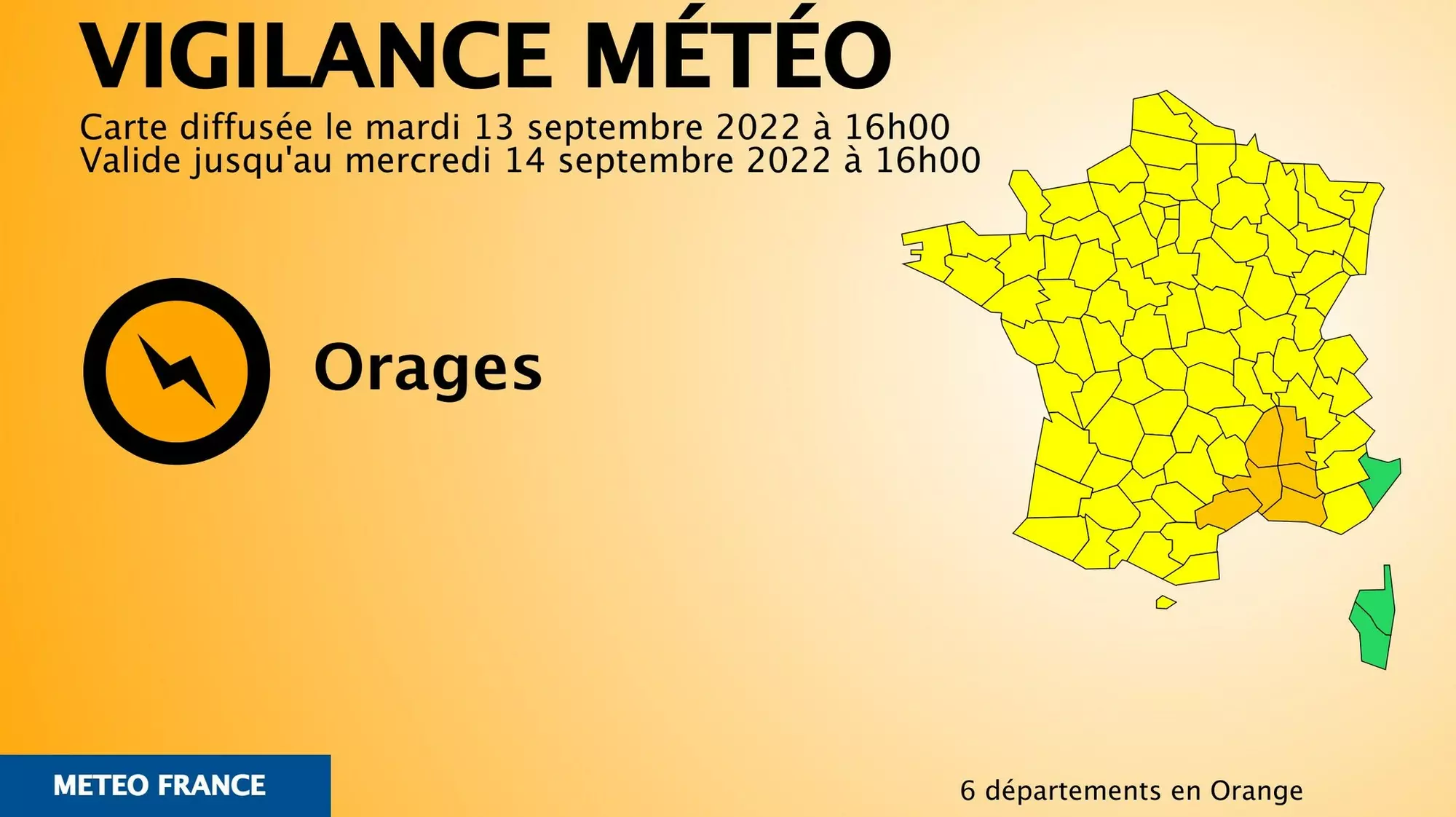 Alerte orange pour un risque d'orages ce mercredi 14 septembre : prudence !