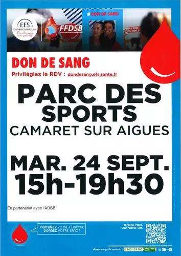 Don du sang le mardi 24 septembre 2024 de 15h00 à 19h30 à la salle René Roussière