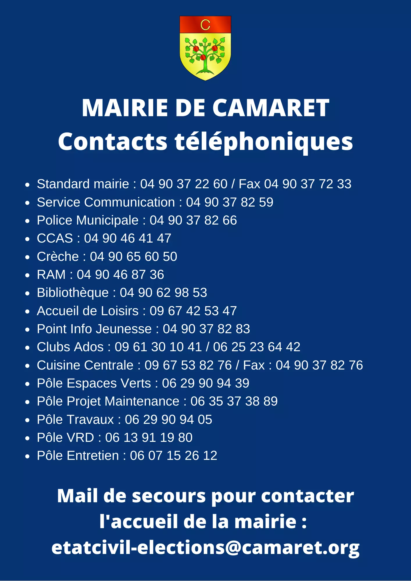 Contacts téléphoniques de la mairie de Camaret