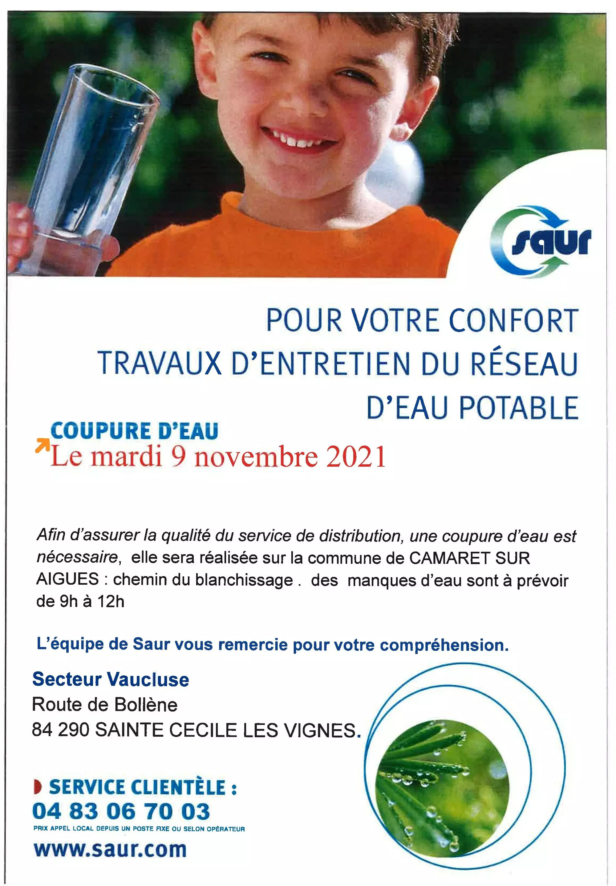 Coupure d'eau : information de la SAUR