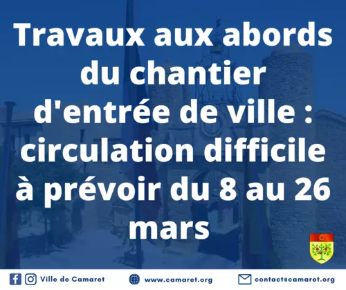 Travaux aux abords du chantier d'entrée de ville : circulation difficile à prévoir du 8 au 26 mars