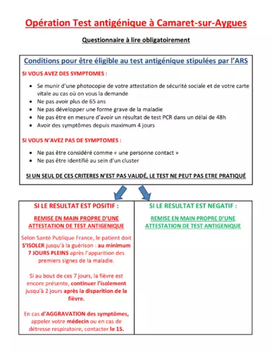 Opération tests antigéniques à Camaret [Mise à jour le mardi 3 novembre]