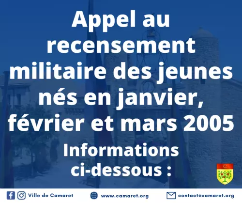 Appel au recensement militaire des jeunes nés en janvier, février et mars 2005