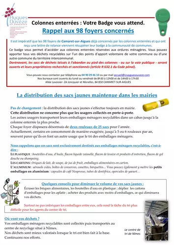 SACS JAUNES, BADGES : LA CCAOP COMMUNIQUE