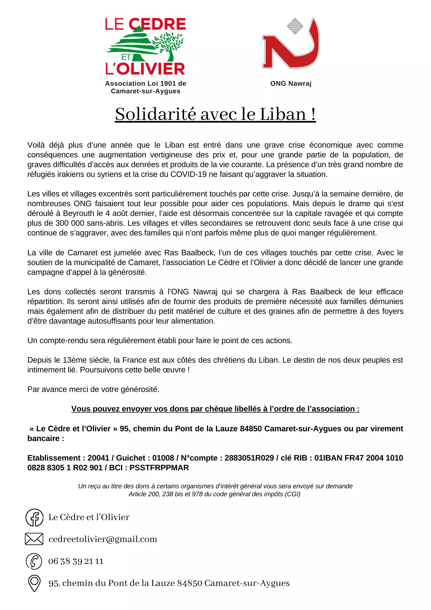 Solidarité avec le Liban !