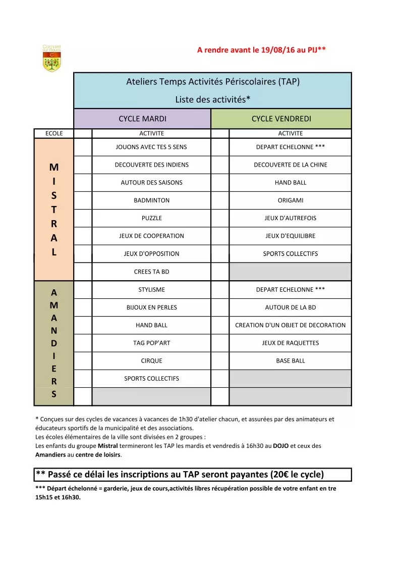 TEMPS D’ACTIVITÉS PERISCOLAIRES