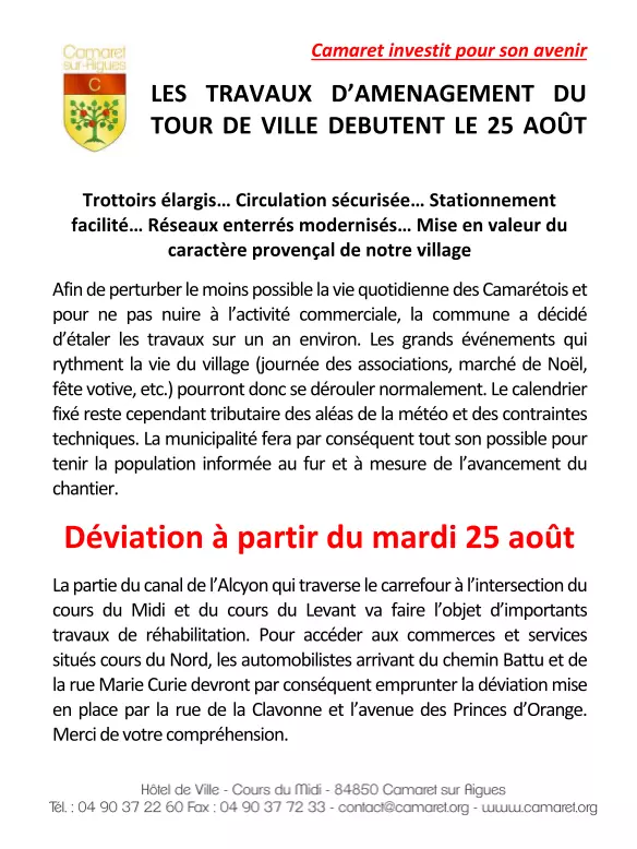 LES TRAVAUX D’AMÉNAGEMENT DU TOUR DE VILLE REPRENNENT LE 25 AOÛT